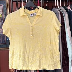 Caribbean Joe Yellow Polo Shirt - Women's Sz 1X - paisley Tropical Beach Top